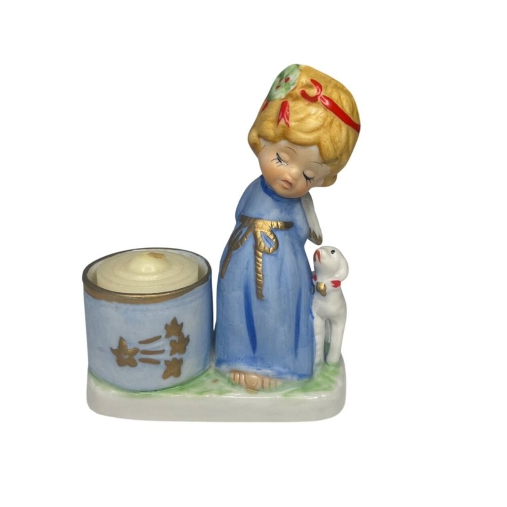 Hand-Painted Jasco Luvkins 1978 Christmas Angel Candle Holder Lamb
